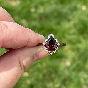 Garnet and Moissanite Ring